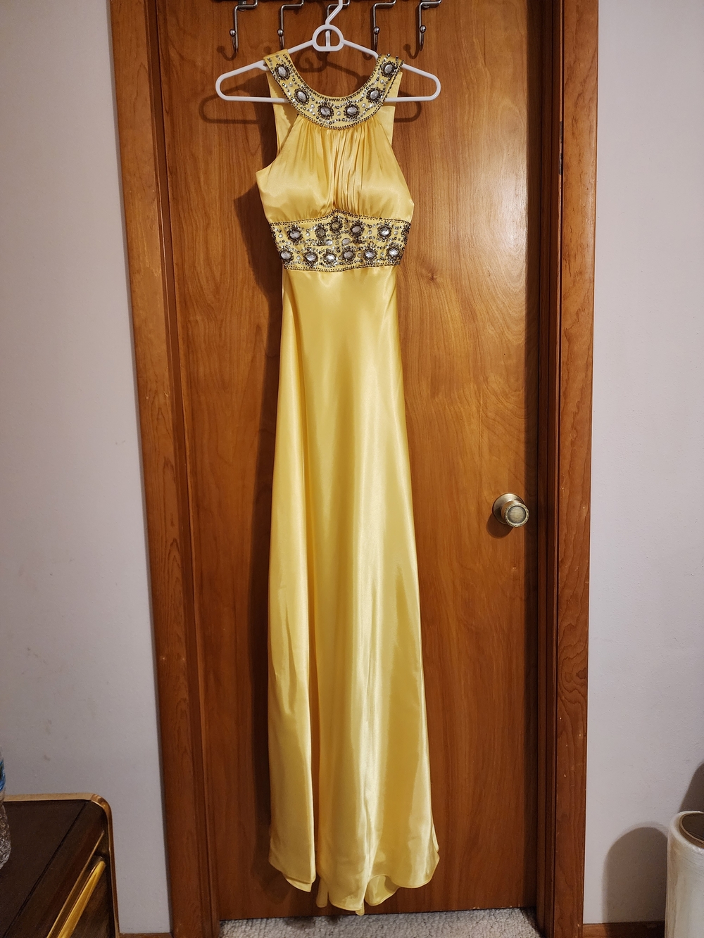 Yellow Jeweled Halter Prom Formal Dress